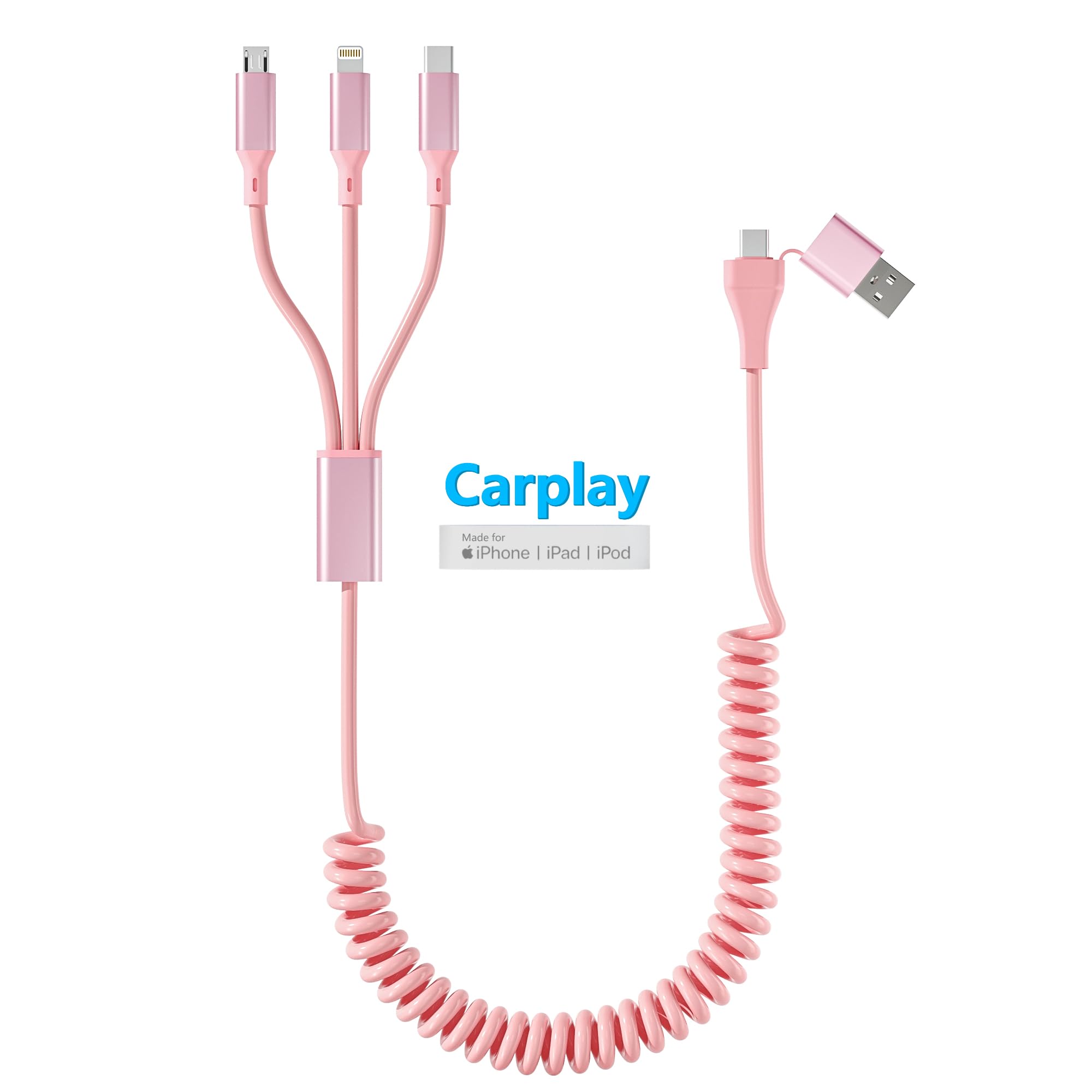 Coiled Lightning Cable for Apple Carplay [MFi Certified] Coiled